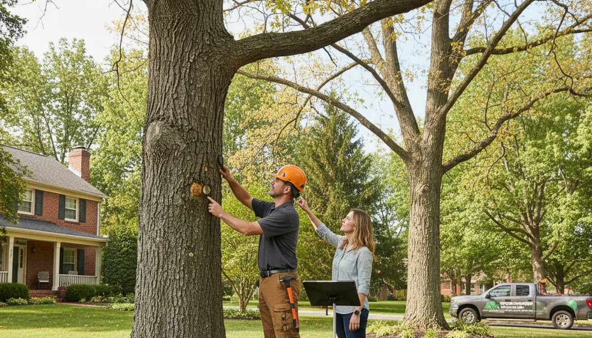 Certified arborist performing tree health assessment for homeowners in New Cumberland, PA