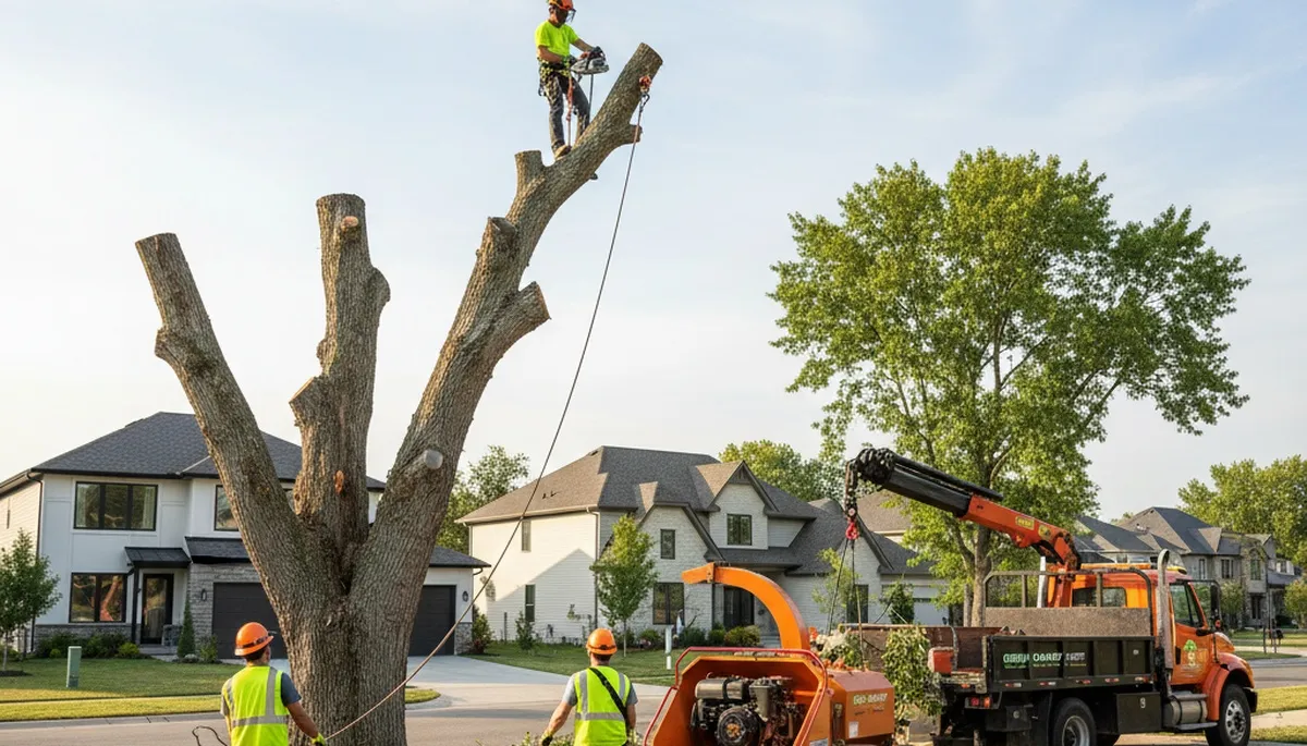 Professional tree removal service in Harrisburg, PA safely cutting and clearing large oak trees