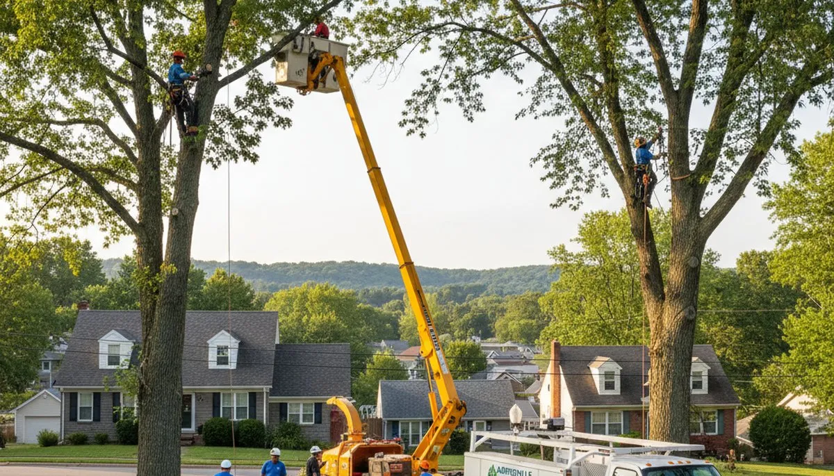 Professional tree removal service in Harrisburg PA safely cutting and clearing large oak trees