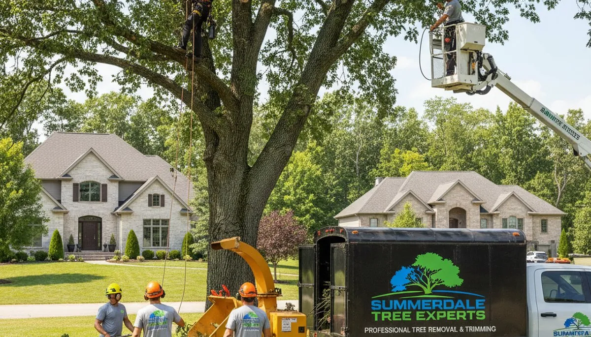 Professional tree removal service in Harrisburg PA safely cutting and clearing large oak tree