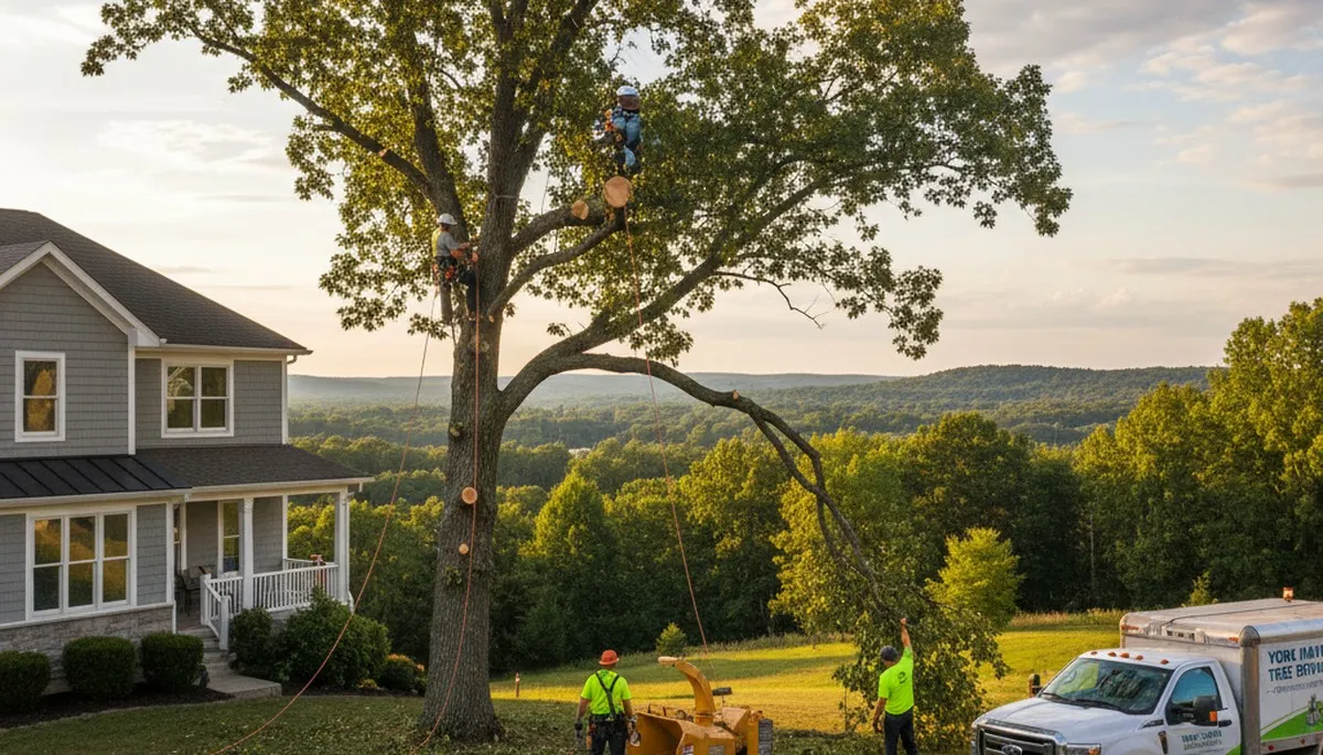 Professional tree removal service in Harrisburg PA safely cutting and clearing large oak branches
